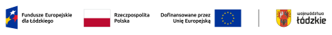 Zestawienie znaków w programie regionalnym Województwa Łódzkiego (kolor) składające się ze znaku Fundusze Europejskie dla Łódzkiego, znaku barw Rzeczpospolitej Polskiej, znaku Unii Europejskiej, kreski oraz hybrydy herb Województwa Łódzkiego oraz napisu Województwo Łódzkie stosowanej w zestawieniu znaków unijnych