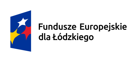 Znak Fundusze Europejskie dla Łódzkiego składający się z sygnetu (trz gwiazdy w kolorach żółtym, białym, czerwonym na tle granatowego trapezu) oraz logotypu (graficzna forma nazwy ?Fundusze Europejskie dla Łódzkiego?)