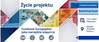 Zaproszenie na saminarium. Kolorowy szlaczek z trójkątów i kwadratów, a w nich naukowiec z mikroskopem, kobieta i mężczyzna podczas analizy dokumentu, uścisk dłoni