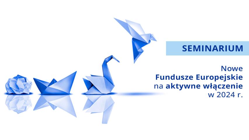 Zaproszenie na seminarium, a na nim kulka z pomiętego papieru, która w kolejnych stadiach staje się papierową łódką, łąbędziem i ptakiem w locie wykonane jako origami